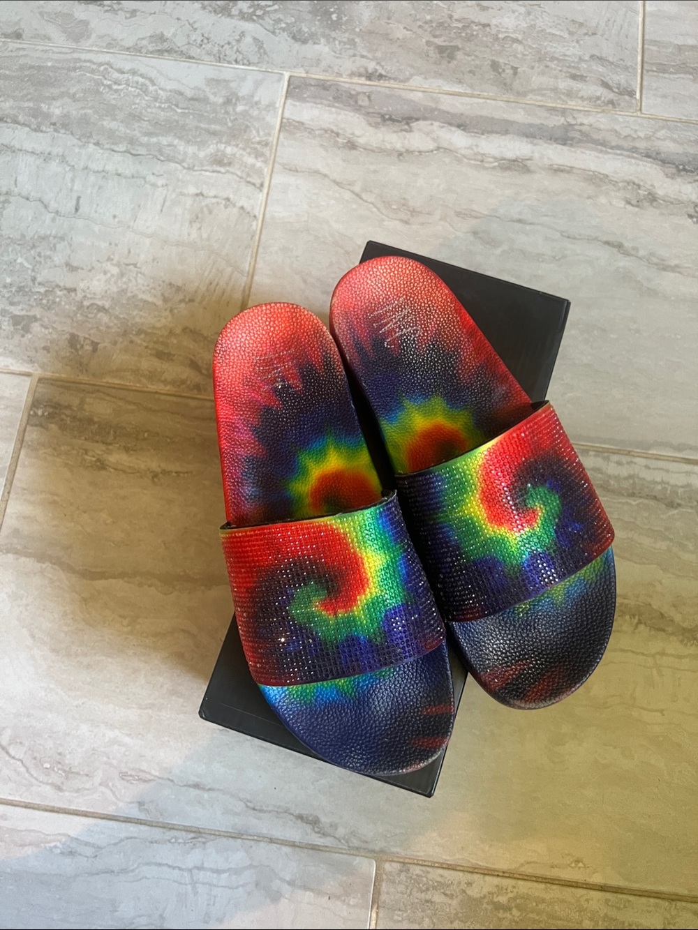 INC International Concepts Multicolor Tie-Dye Slide Sandals sz 10 good pre own